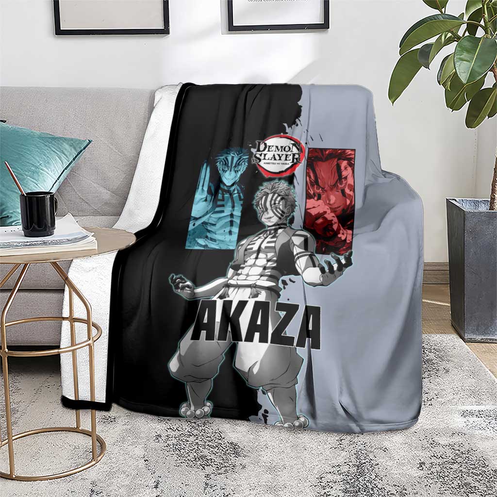 Akaza from Demon Slayer Blanket with Split Color Background and Martial Arts Pose Manga Style Design - The Mazicc