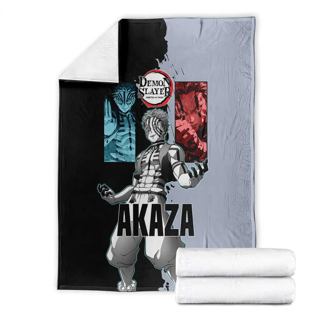 Akaza from Demon Slayer Blanket with Split Color Background and Martial Arts Pose Manga Style Design - The Mazicc