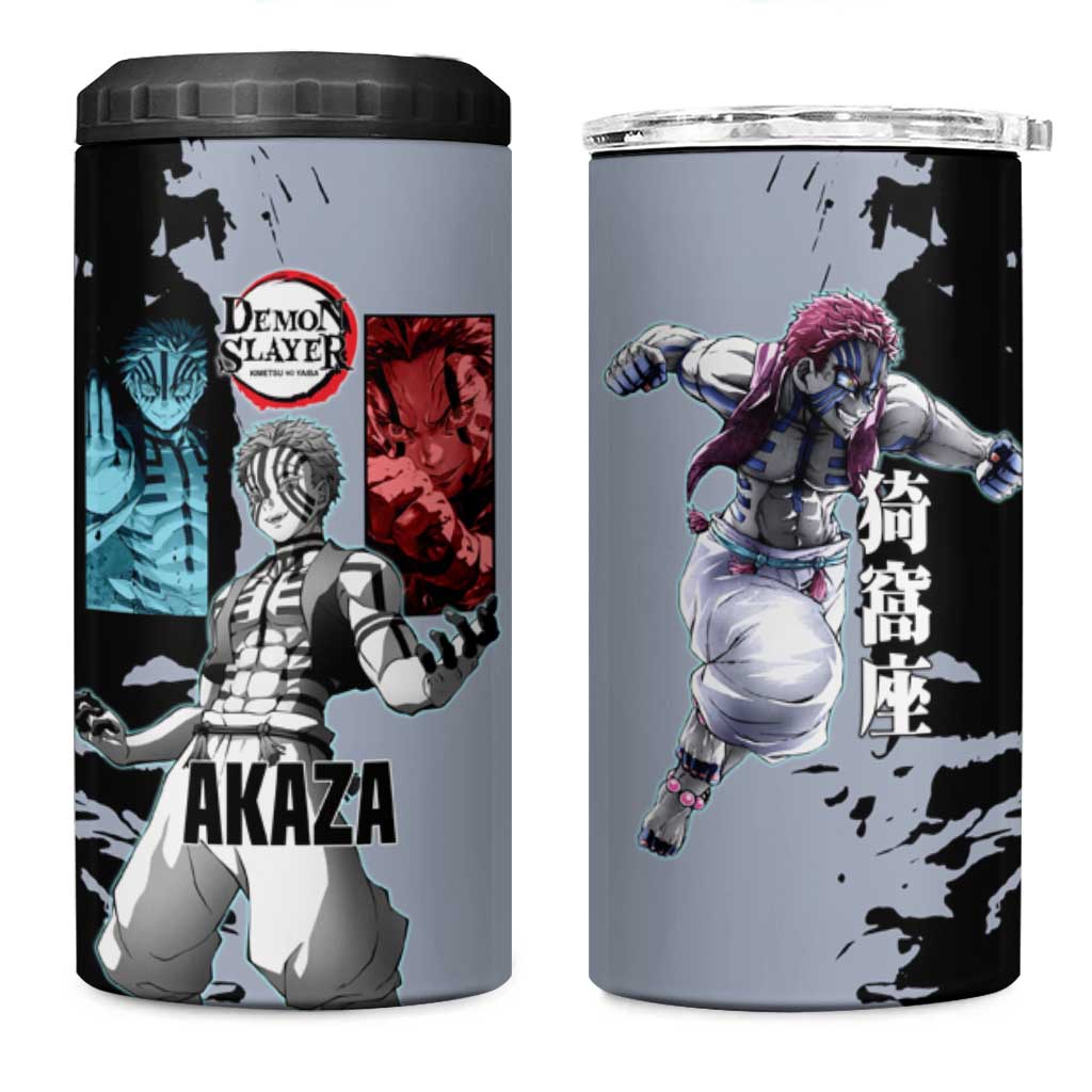 Akaza from Demon Slayer 4 in 1 Can Cooler Tumbler with Split Color Background and Martial Arts Pose Manga Style Design - The Mazicc