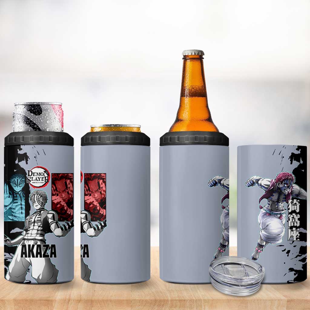 Akaza from Demon Slayer 4 in 1 Can Cooler Tumbler with Split Color Background and Martial Arts Pose Manga Style Design - The Mazicc