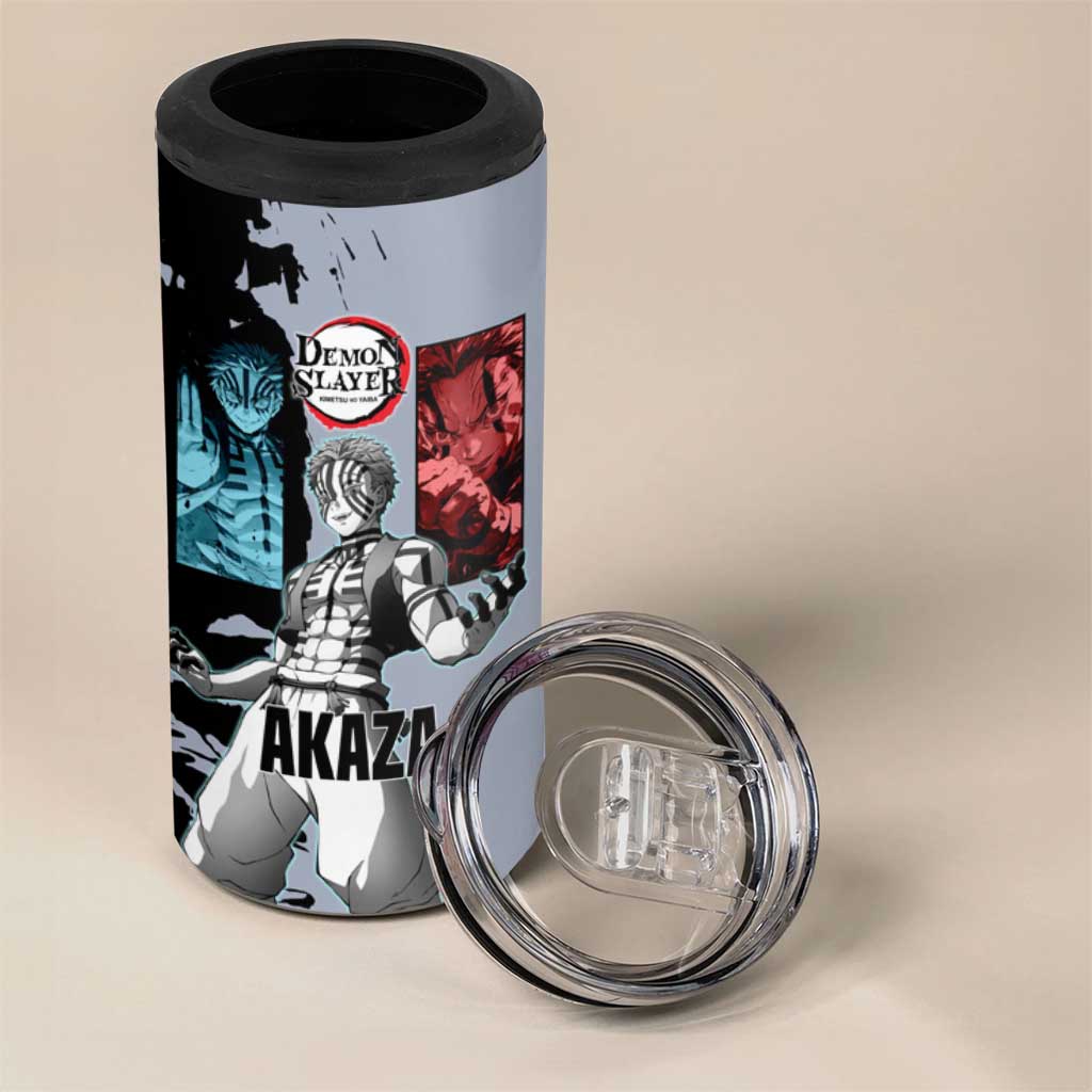 Akaza from Demon Slayer 4 in 1 Can Cooler Tumbler with Split Color Background and Martial Arts Pose Manga Style Design - The Mazicc