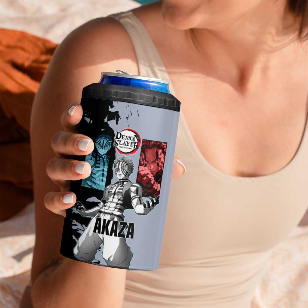 Akaza from Demon Slayer 4 in 1 Can Cooler Tumbler with Split Color Background and Martial Arts Pose Manga Style Design - The Mazicc