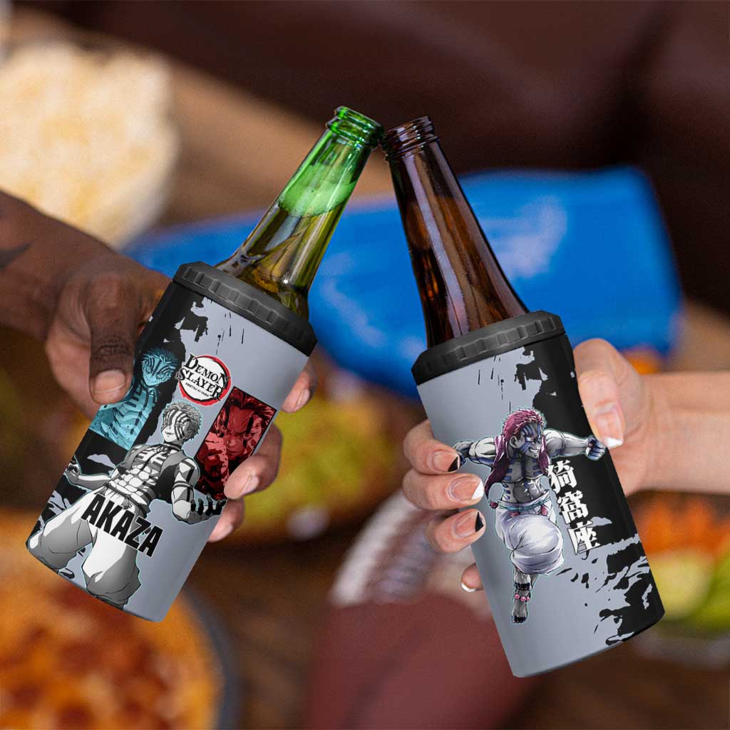 Akaza from Demon Slayer 4 in 1 Can Cooler Tumbler with Split Color Background and Martial Arts Pose Manga Style Design - The Mazicc