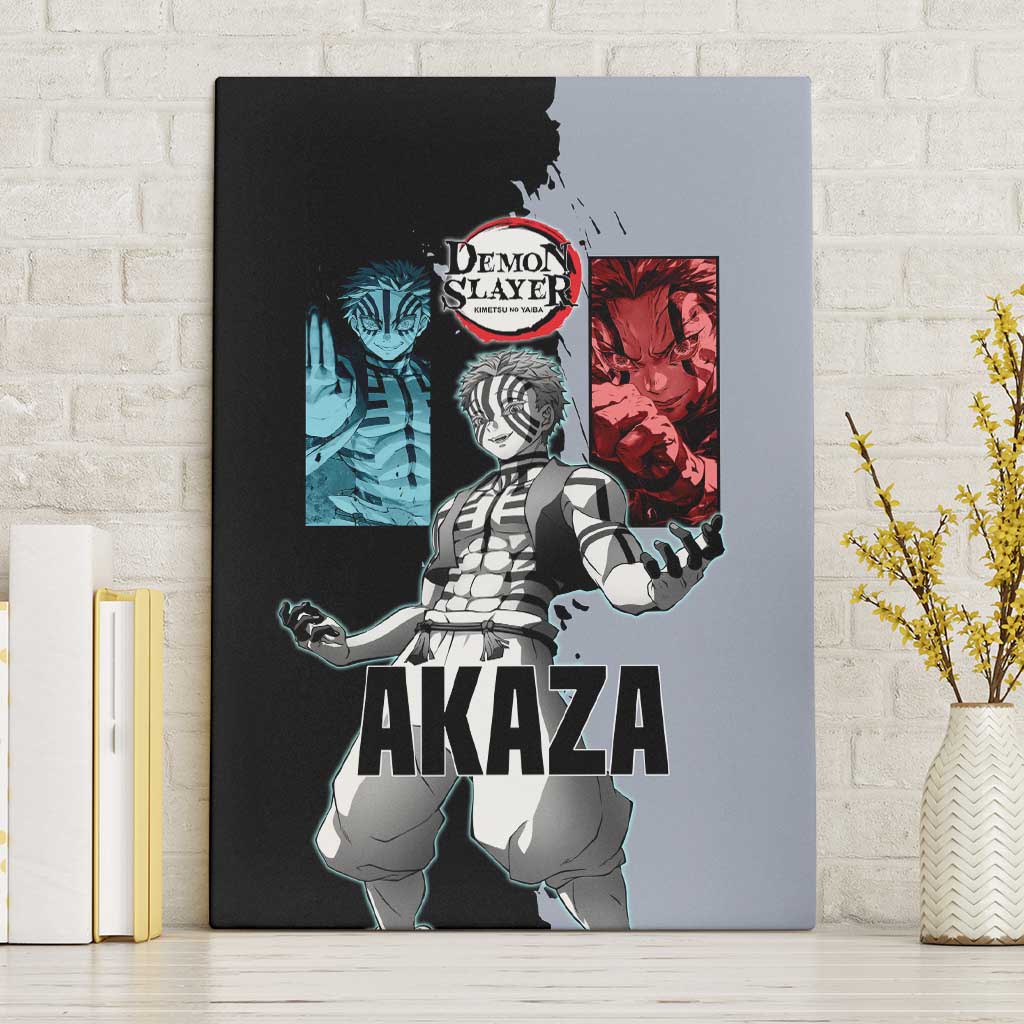Akaza from Demon Slayer Canvas Wall Art with Split Color Background and Martial Arts Pose Manga Style Design - The Mazicc