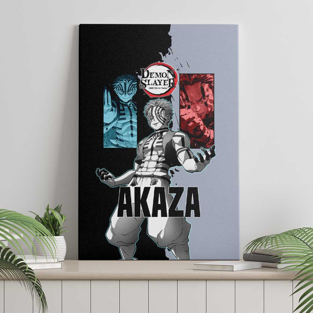 Akaza from Demon Slayer Canvas Wall Art with Split Color Background and Martial Arts Pose Manga Style Design - The Mazicc