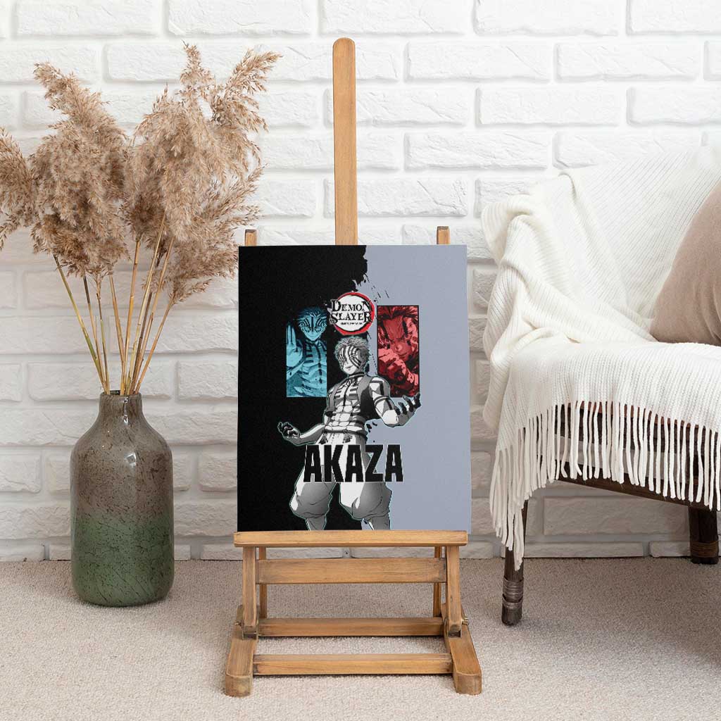 Akaza from Demon Slayer Canvas Wall Art with Split Color Background and Martial Arts Pose Manga Style Design - The Mazicc