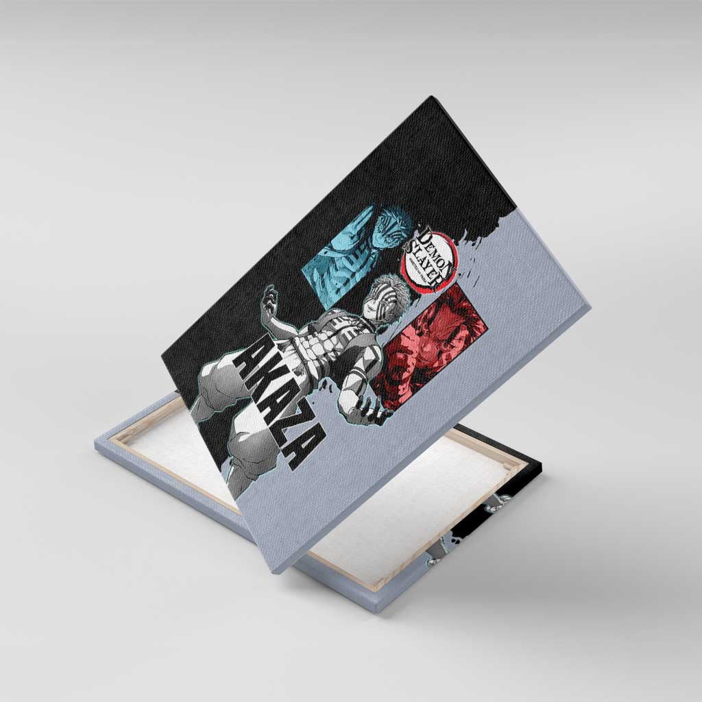 Akaza from Demon Slayer Canvas Wall Art with Split Color Background and Martial Arts Pose Manga Style Design - The Mazicc