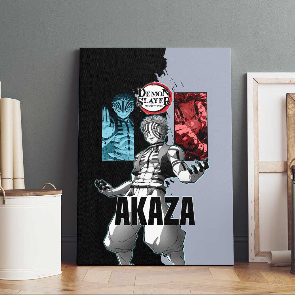 Akaza from Demon Slayer Canvas Wall Art with Split Color Background and Martial Arts Pose Manga Style Design - The Mazicc