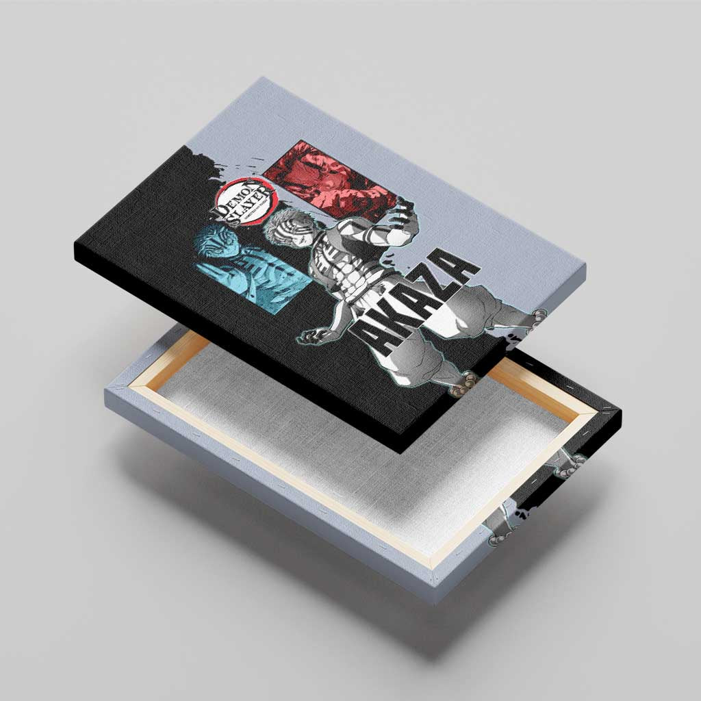 Akaza from Demon Slayer Canvas Wall Art with Split Color Background and Martial Arts Pose Manga Style Design - The Mazicc