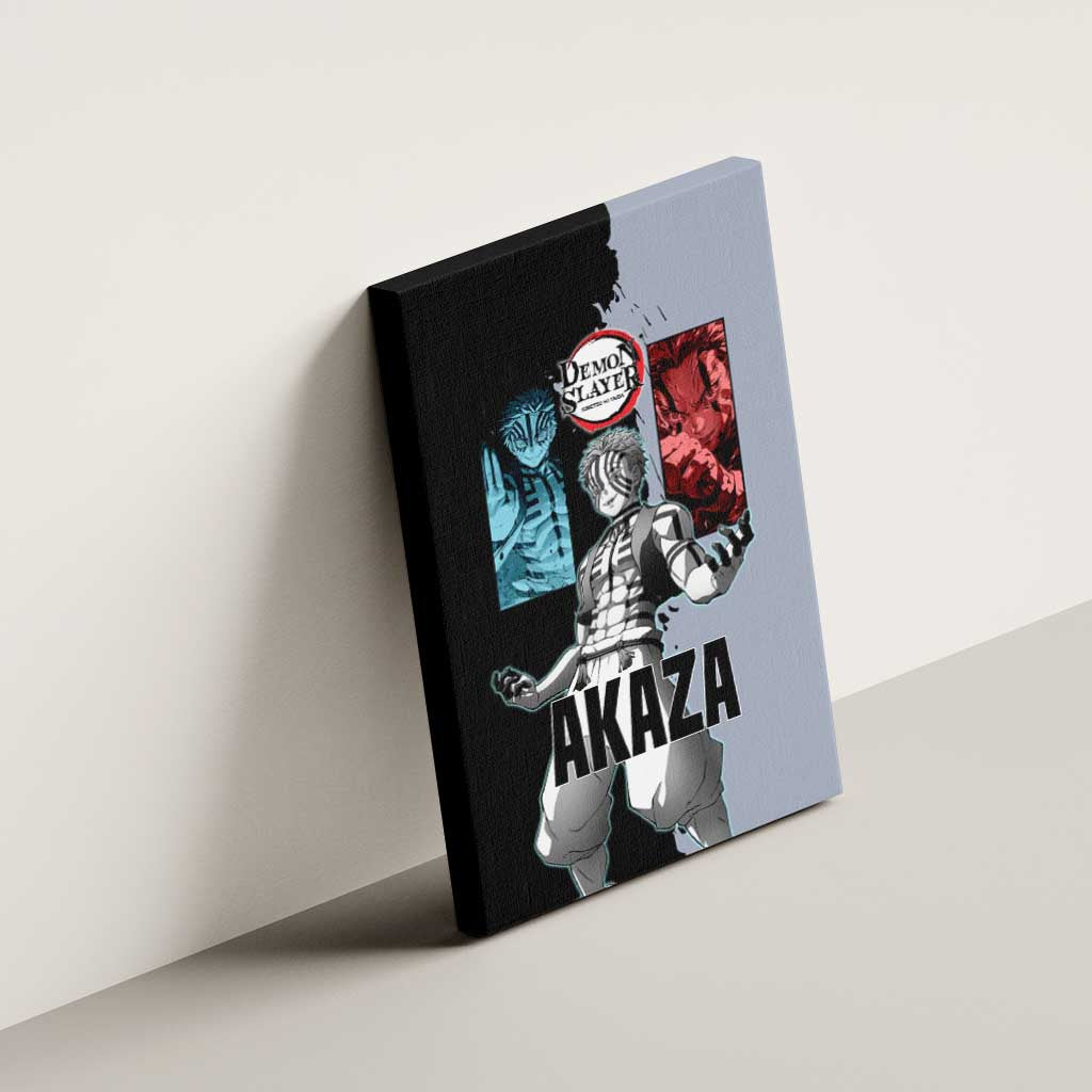 Akaza from Demon Slayer Canvas Wall Art with Split Color Background and Martial Arts Pose Manga Style Design - The Mazicc