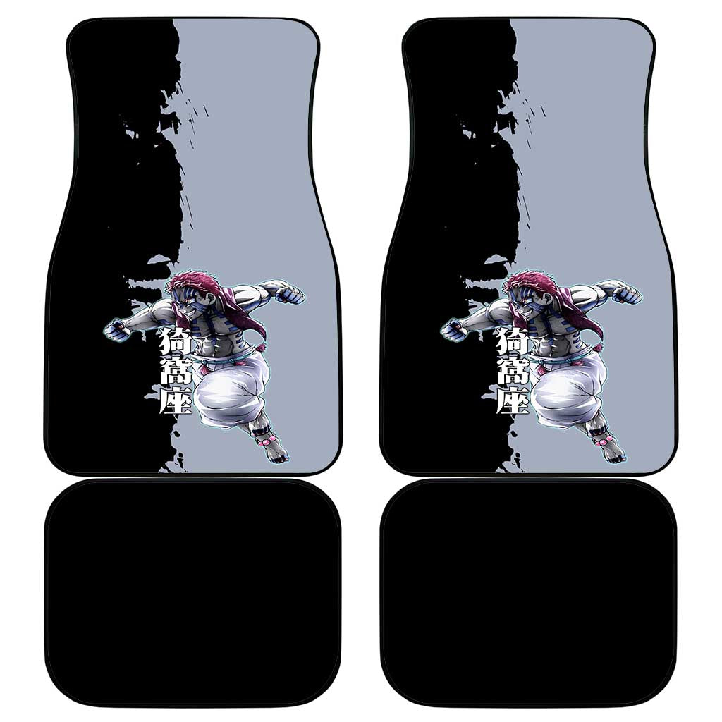 Akaza from Demon Slayer Car Mats with Split Color Background and Martial Arts Pose Manga Style Design - The Mazicc