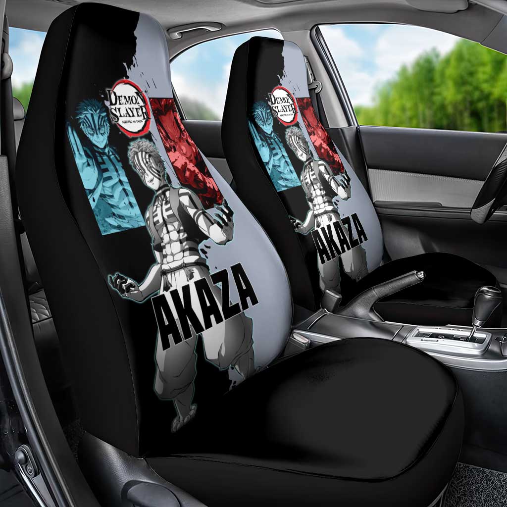 Akaza from Demon Slayer Car Seat Cover with Split Color Background and Martial Arts Pose Manga Style Design - The Mazicc