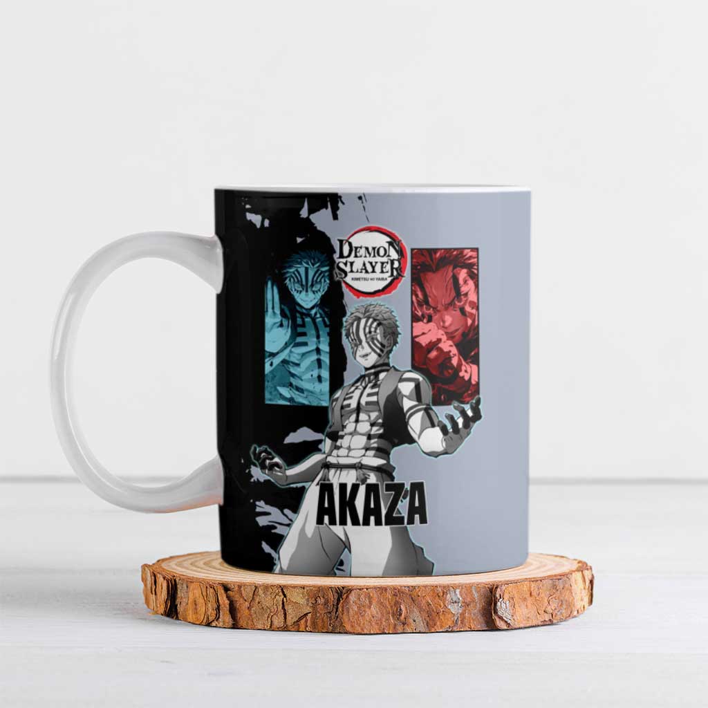 Akaza from Demon Slayer Ceramic Mug with Split Color Background and Martial Arts Pose Manga Style Design - The Mazicc