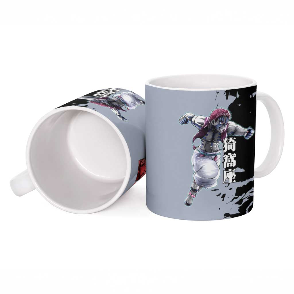 Akaza from Demon Slayer Ceramic Mug with Split Color Background and Martial Arts Pose Manga Style Design - The Mazicc