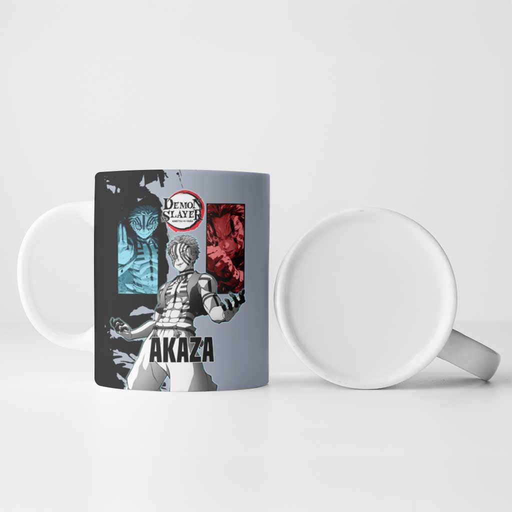Akaza from Demon Slayer Ceramic Mug with Split Color Background and Martial Arts Pose Manga Style Design - The Mazicc