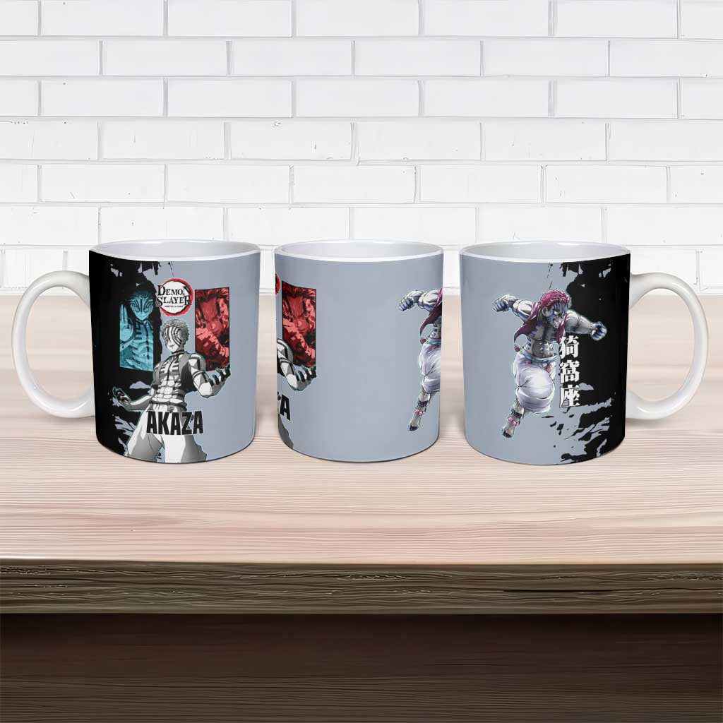 Akaza from Demon Slayer Ceramic Mug with Split Color Background and Martial Arts Pose Manga Style Design - The Mazicc