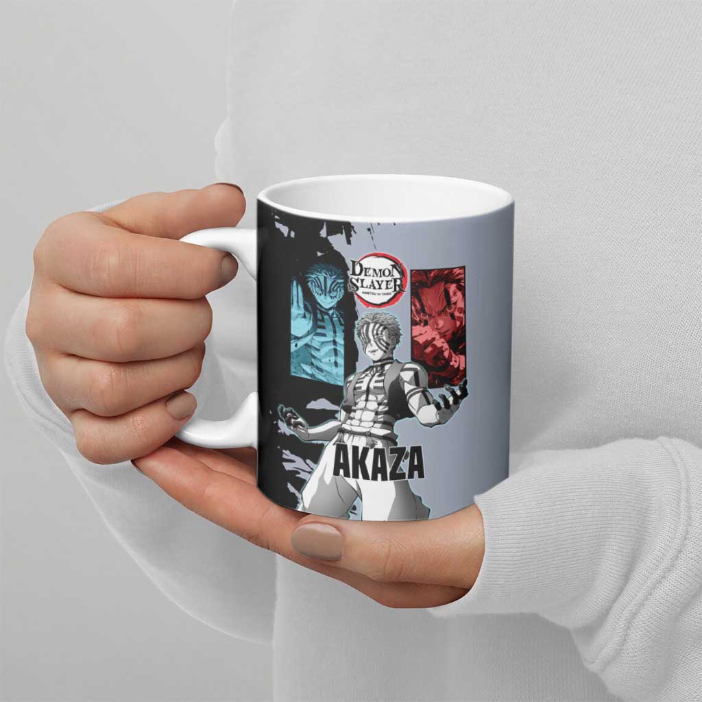 Akaza from Demon Slayer Ceramic Mug with Split Color Background and Martial Arts Pose Manga Style Design - The Mazicc