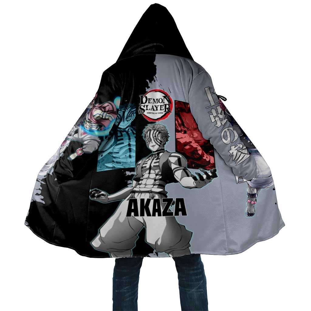 Akaza from Demon Slayer Cloak with Split Color Background and Martial Arts Pose Manga Style Design - The Mazicc