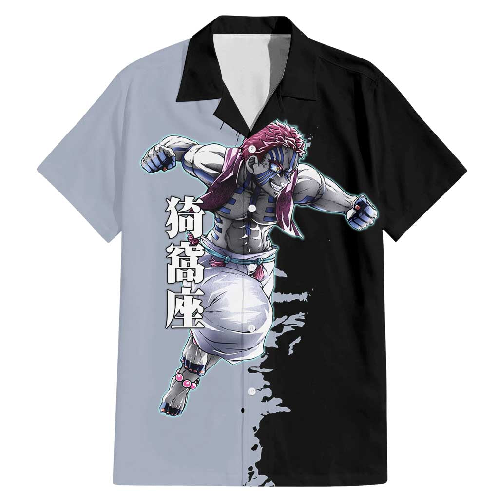 Akaza from Demon Slayer Family Matching Mermaid Dress and Hawaiian Shirt with Split Color Background and Martial Arts Pose Manga Style Design - The Mazicc