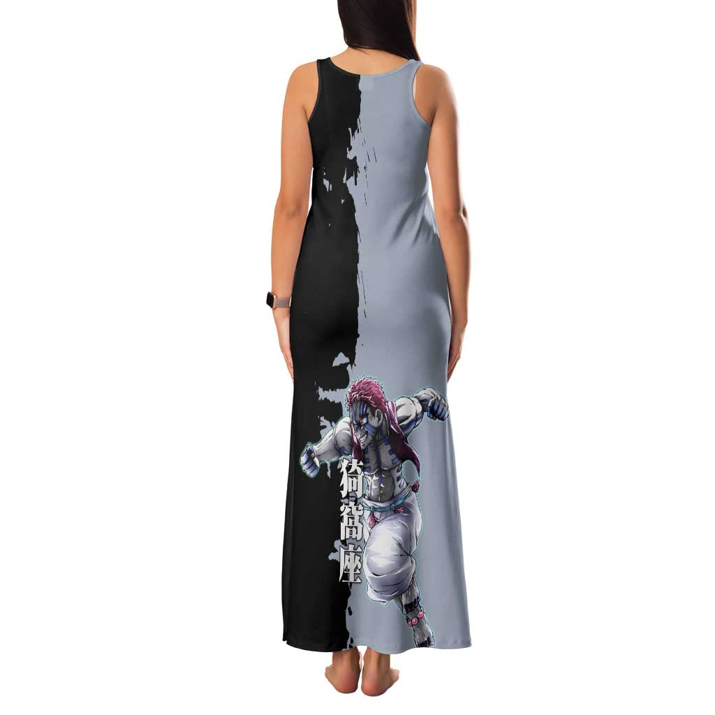 Akaza from Demon Slayer Family Matching Tank Maxi Dress and Hawaiian Shirt with Split Color Background and Martial Arts Pose Manga Style Design - The Mazicc