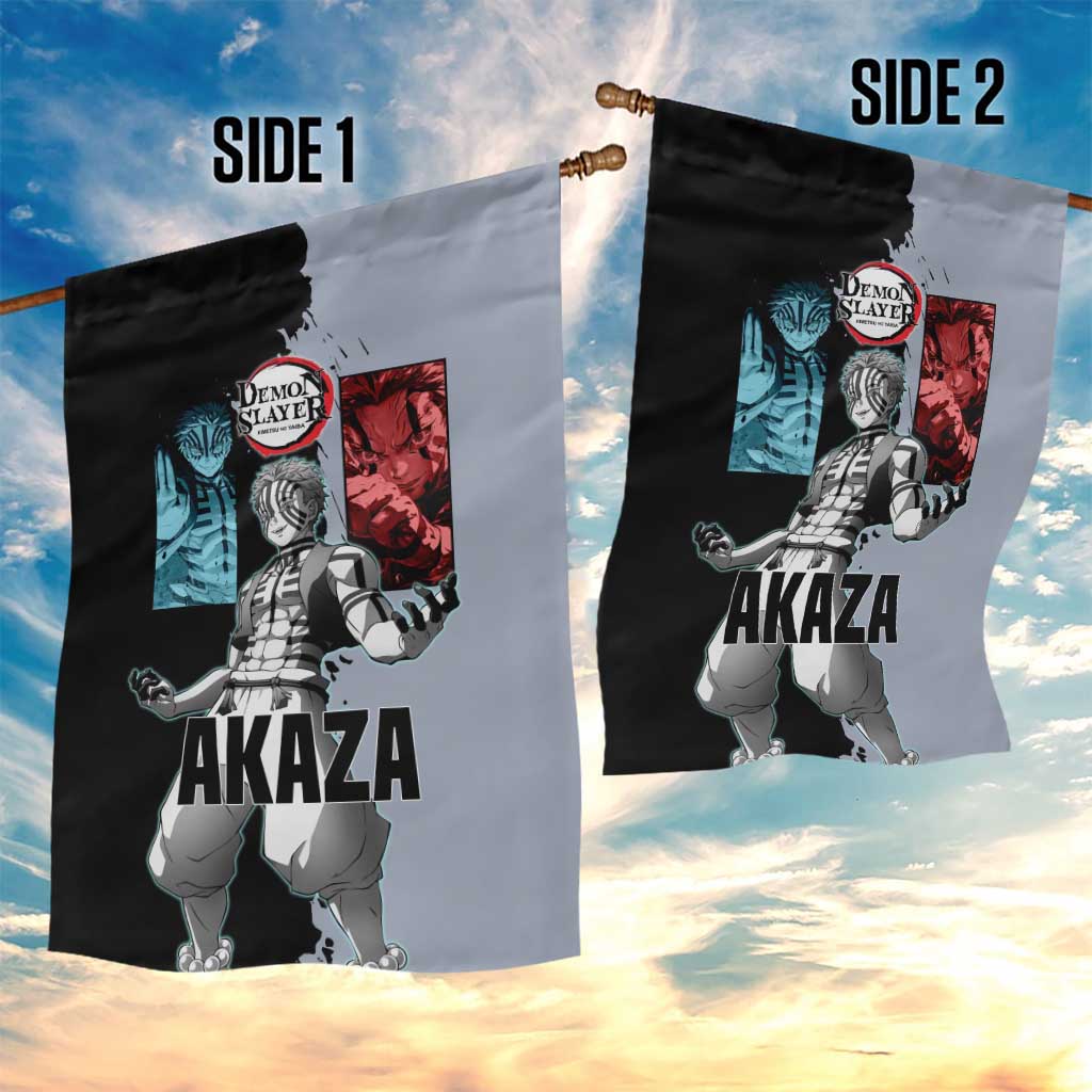 Akaza from Demon Slayer Garden Flag with Split Color Background and Martial Arts Pose Manga Style Design - The Mazicc
