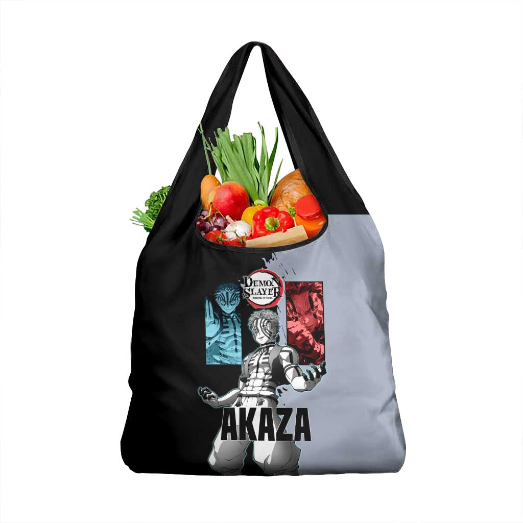 Akaza from Demon Slayer Grocery Bag with Split Color Background and Martial Arts Pose Manga Style Design - The Mazicc