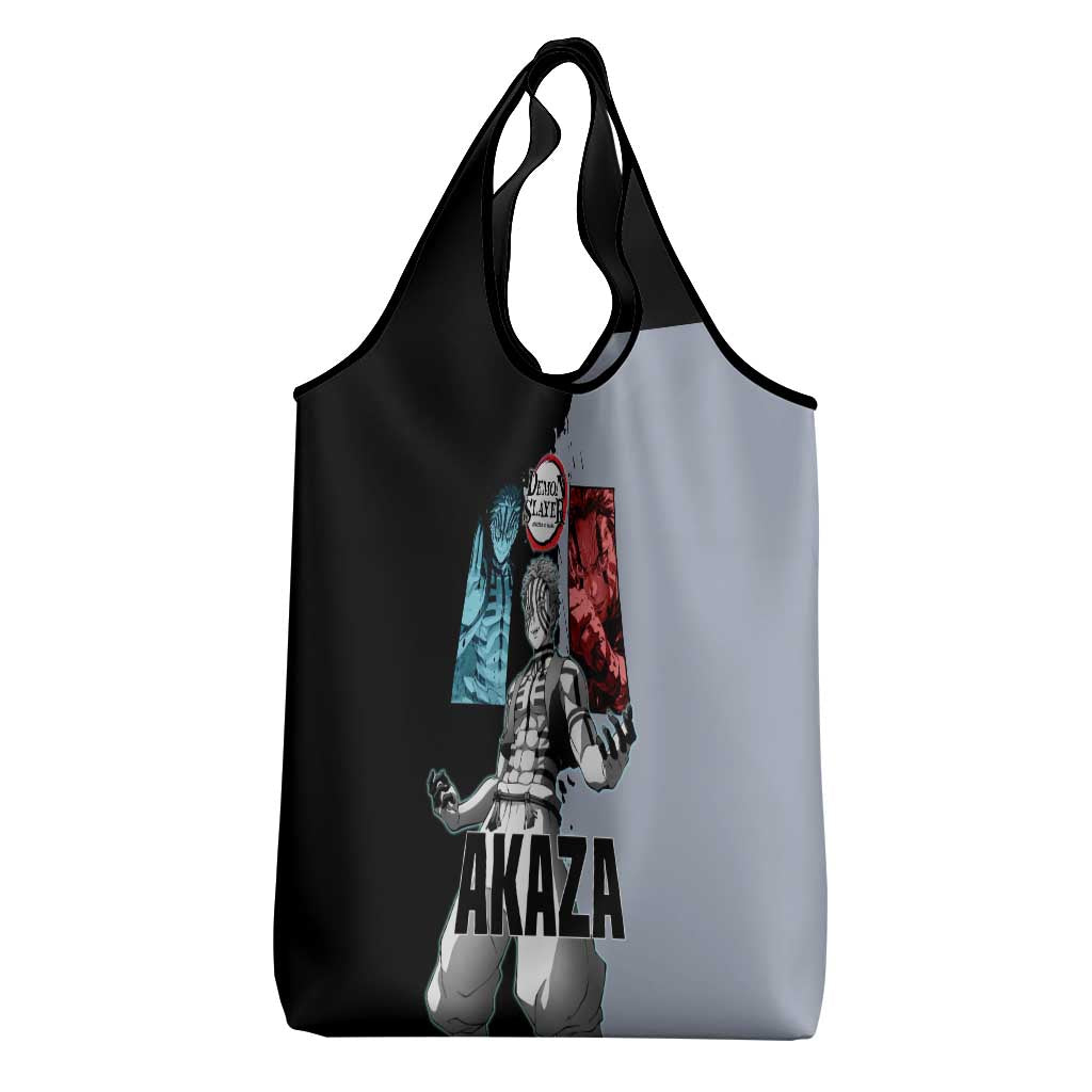 Akaza from Demon Slayer Grocery Bag with Split Color Background and Martial Arts Pose Manga Style Design - The Mazicc
