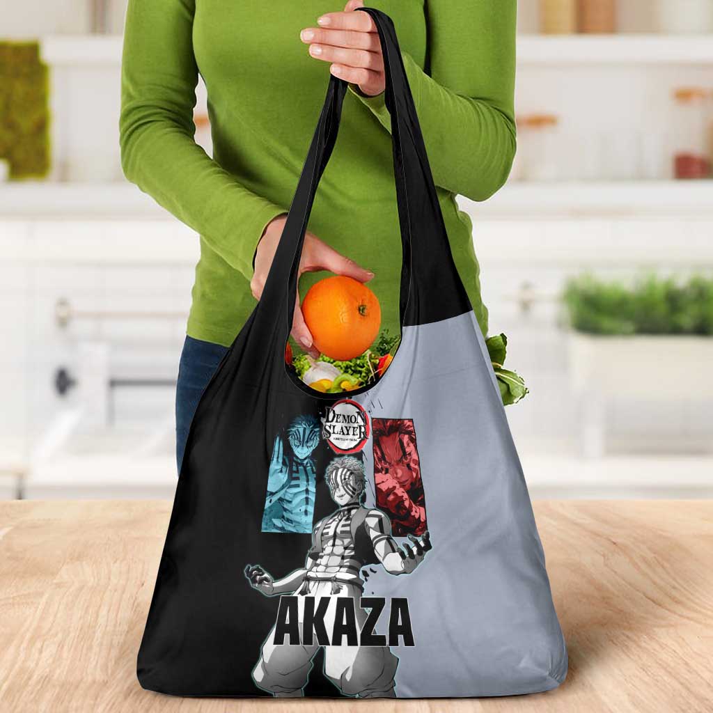 Akaza from Demon Slayer Grocery Bag with Split Color Background and Martial Arts Pose Manga Style Design - The Mazicc
