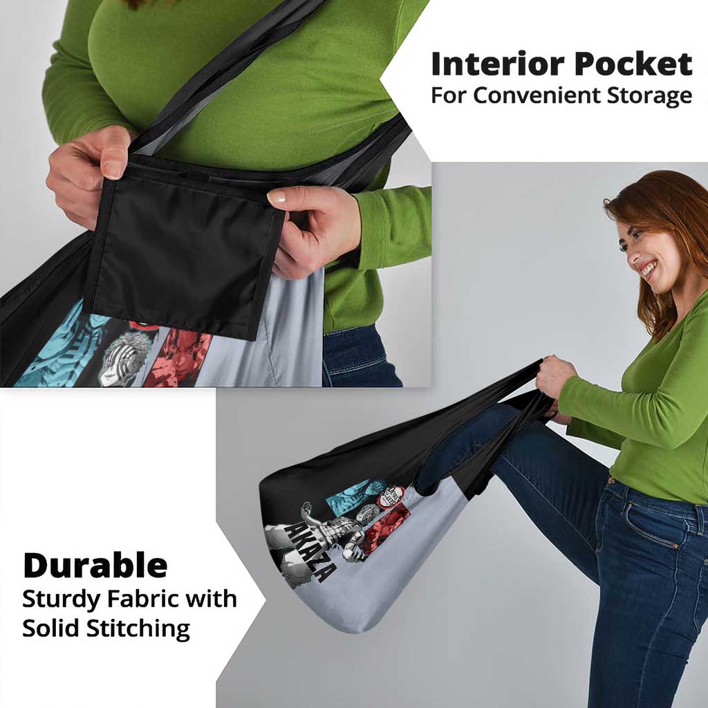 Akaza from Demon Slayer Grocery Bag with Split Color Background and Martial Arts Pose Manga Style Design - The Mazicc