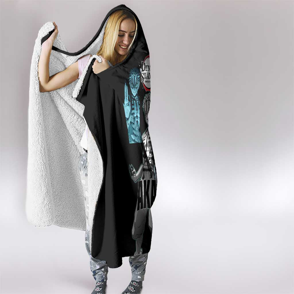 Akaza from Demon Slayer Hooded Blanket with Split Color Background and Martial Arts Pose Manga Style Design - The Mazicc