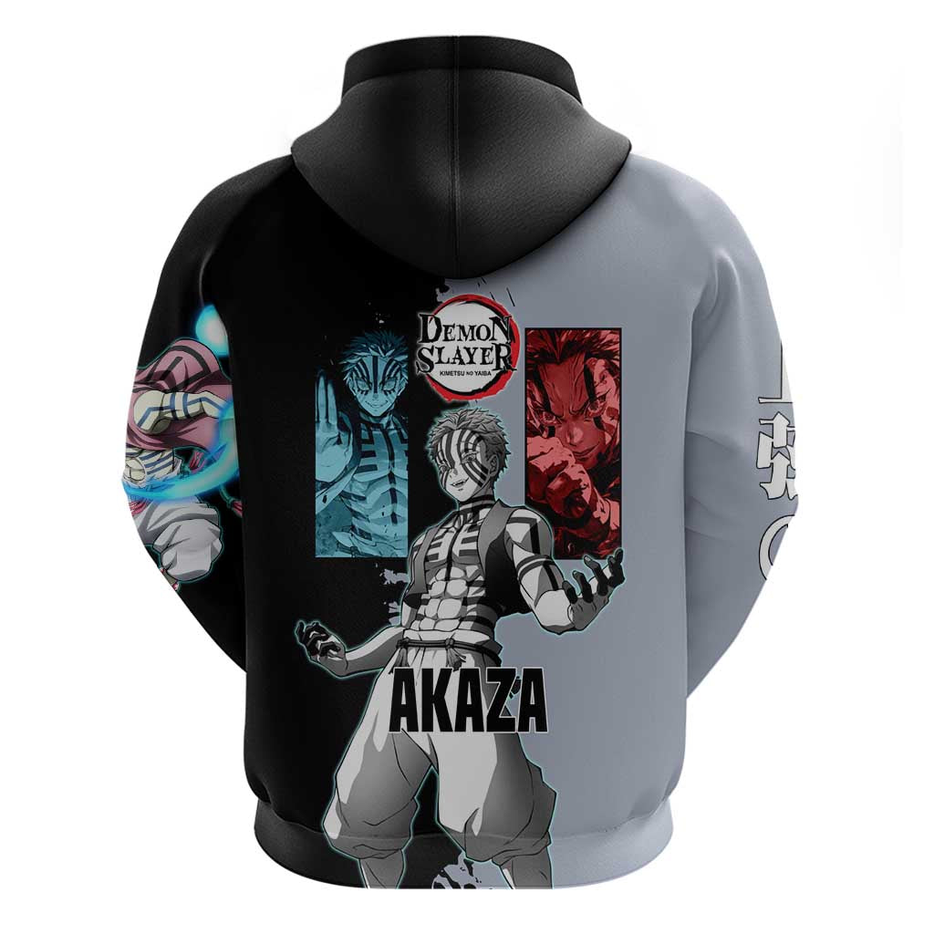 Akaza from Demon Slayer Hoodie with Split Color Background and Martial Arts Pose Manga Style Design - The Mazicc