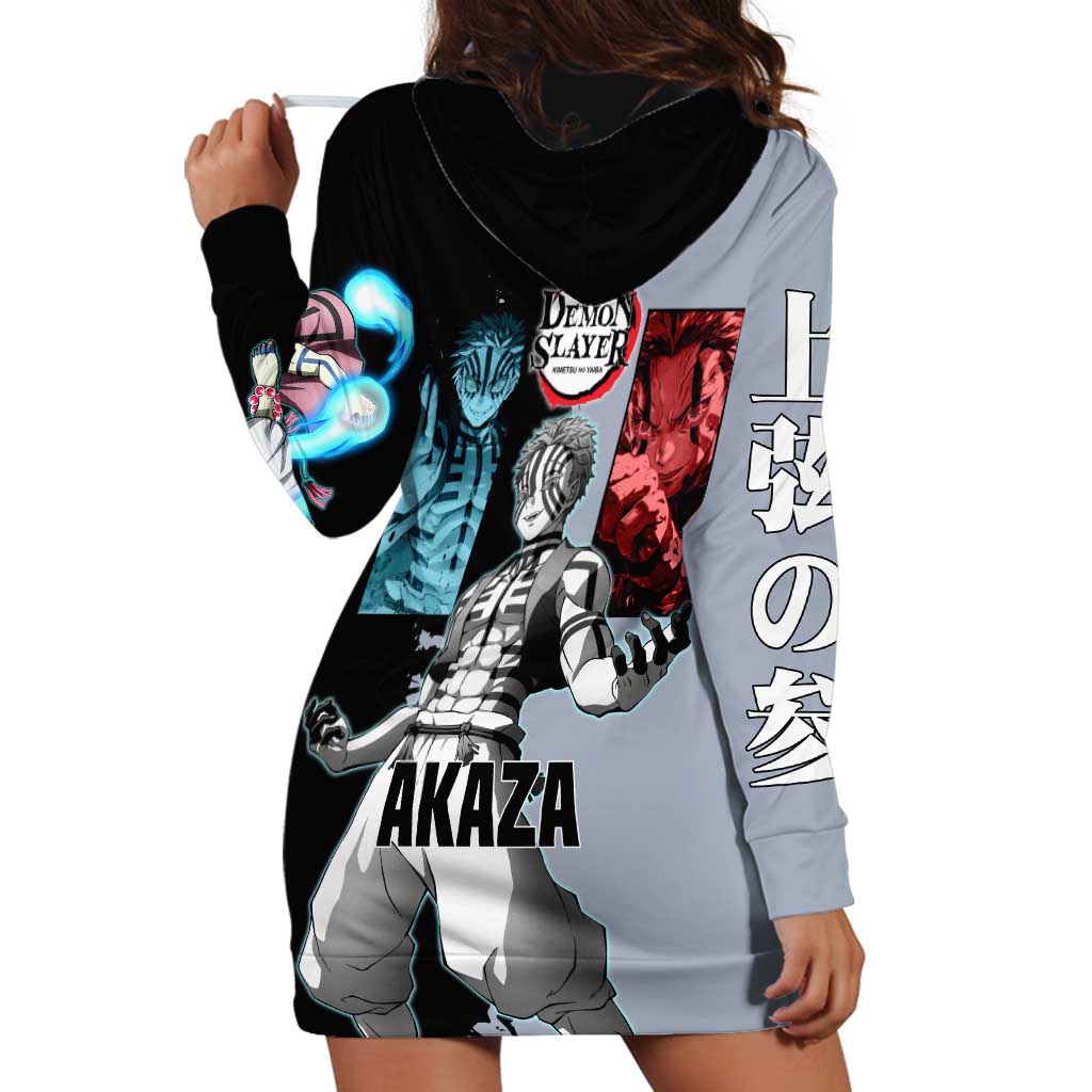 Akaza from Demon Slayer Hoodie Dress with Split Color Background and Martial Arts Pose Manga Style Design - The Mazicc
