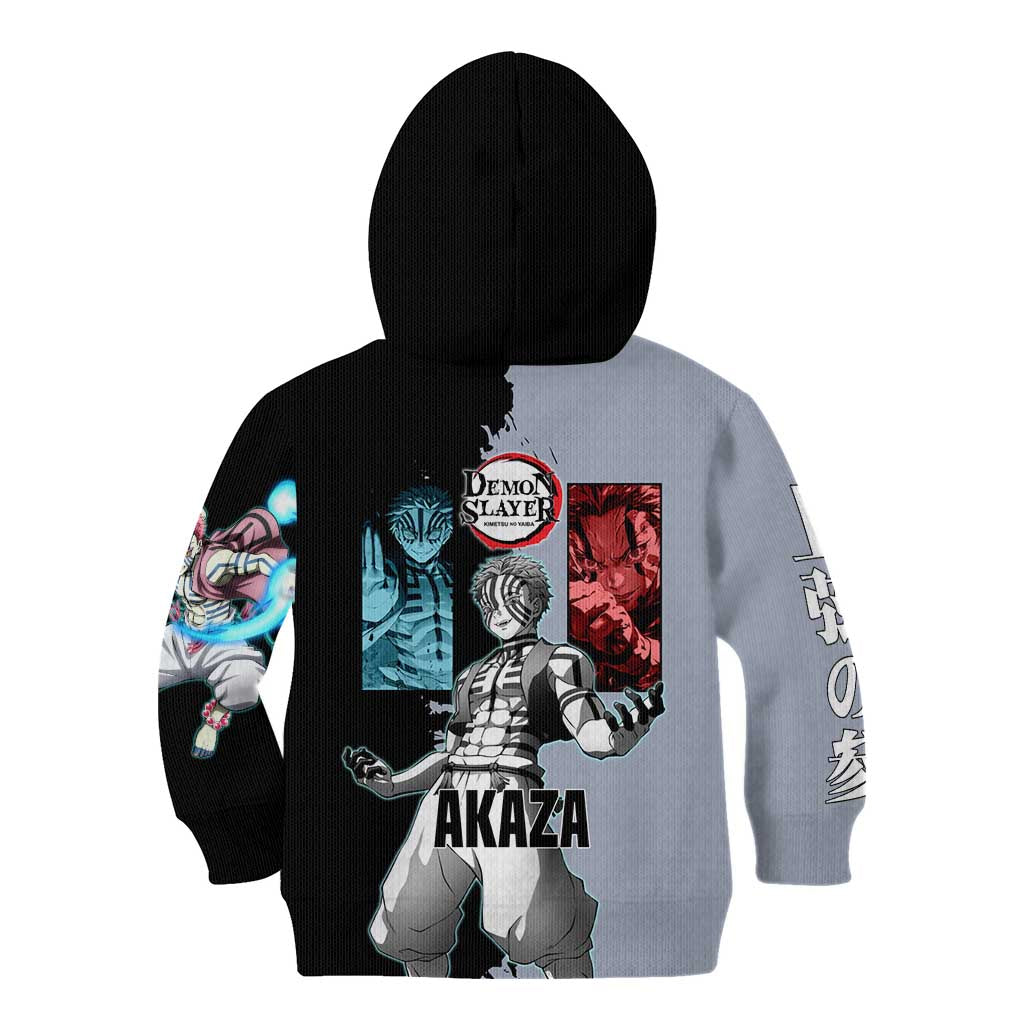 Akaza from Demon Slayer Kid Hoodie with Split Color Background and Martial Arts Pose Manga Style Design - The Mazicc