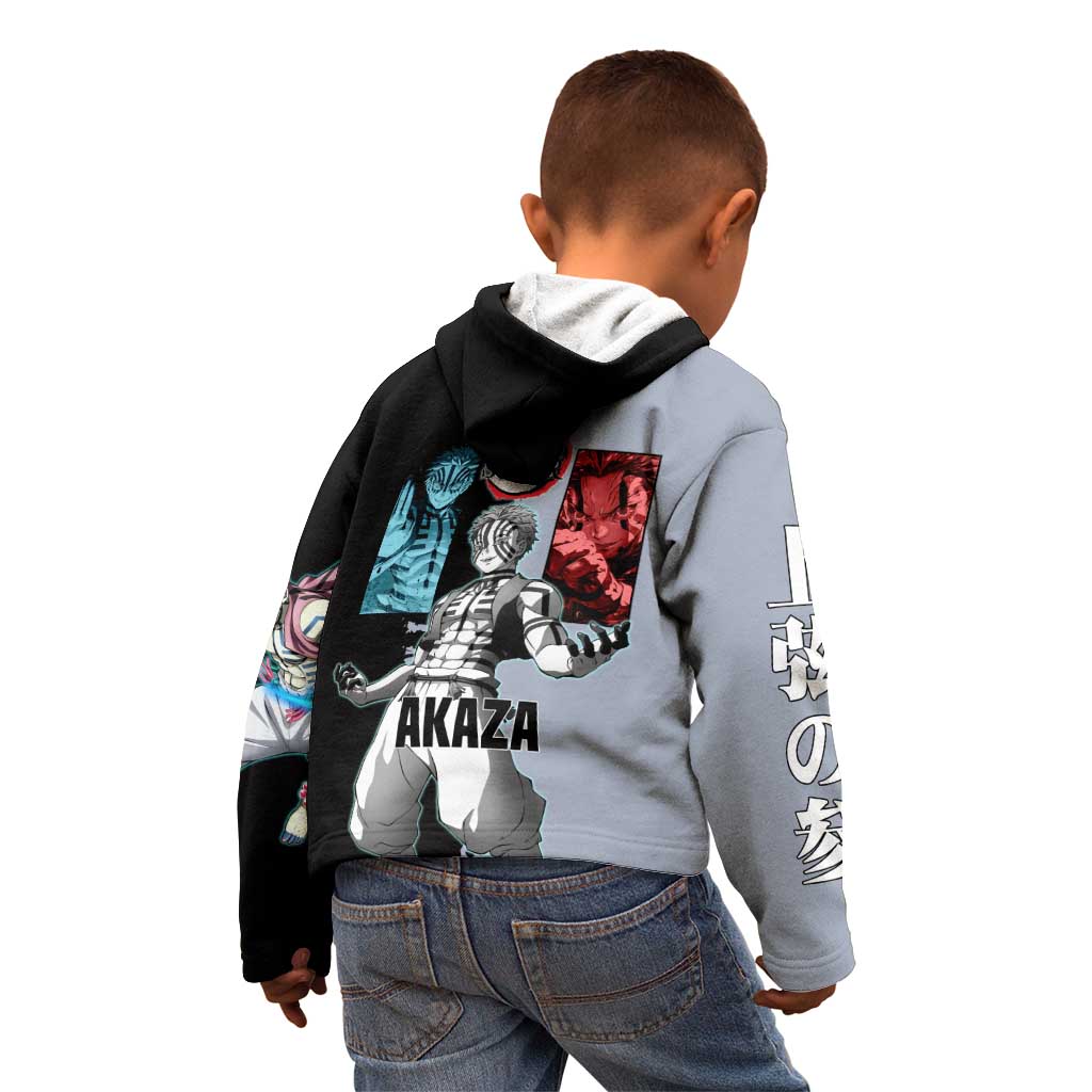 Akaza from Demon Slayer Kid Hoodie with Split Color Background and Martial Arts Pose Manga Style Design - The Mazicc