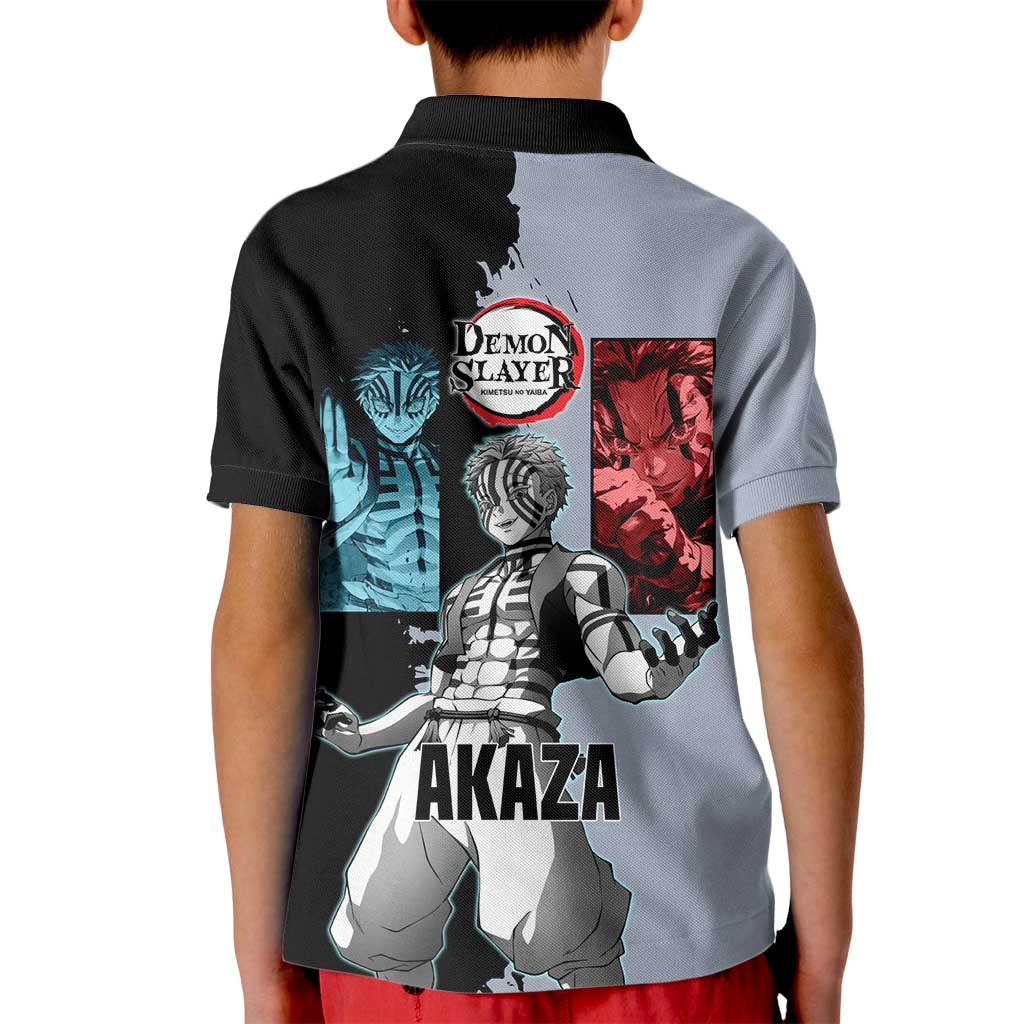 Akaza from Demon Slayer Kid Polo Shirt with Split Color Background and Martial Arts Pose Manga Style Design - The Mazicc