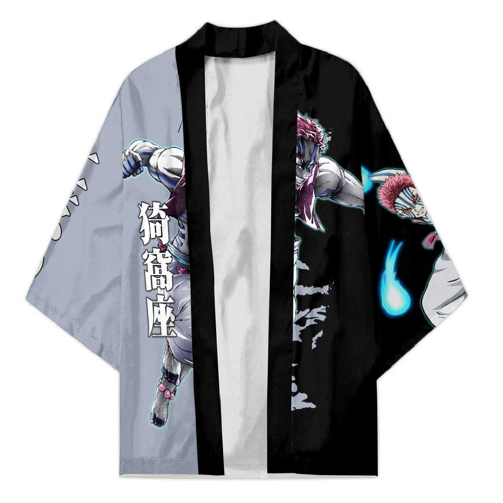 Akaza from Demon Slayer Kimono with Split Color Background and Martial Arts Pose Manga Style Design - The Mazicc