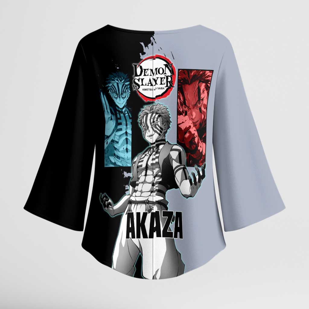Akaza from Demon Slayer Kimono Sleeve Blouse with Split Color Background and Martial Arts Pose Manga Style Design - The Mazicc