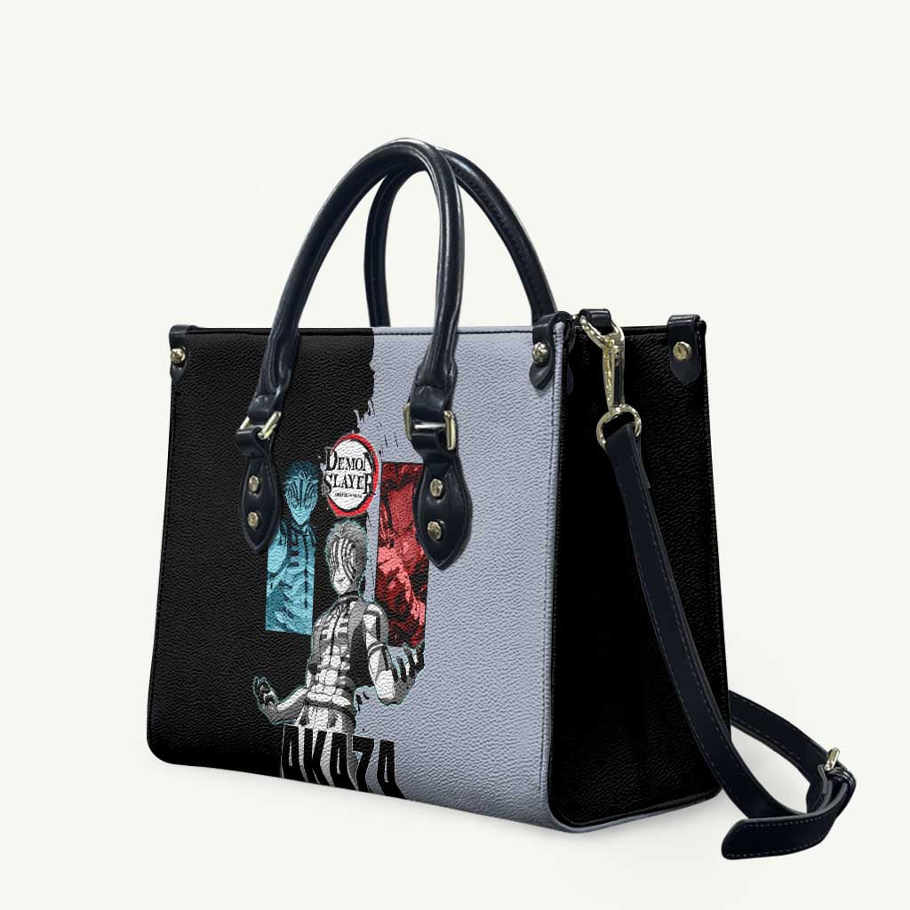 Akaza from Demon Slayer Leather Bag with Split Color Background and Martial Arts Pose Manga Style Design - The Mazicc