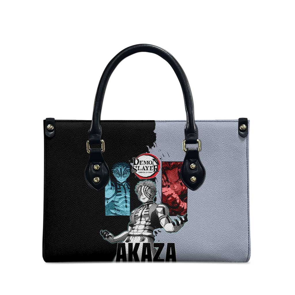 Akaza from Demon Slayer Leather Bag with Split Color Background and Martial Arts Pose Manga Style Design - The Mazicc