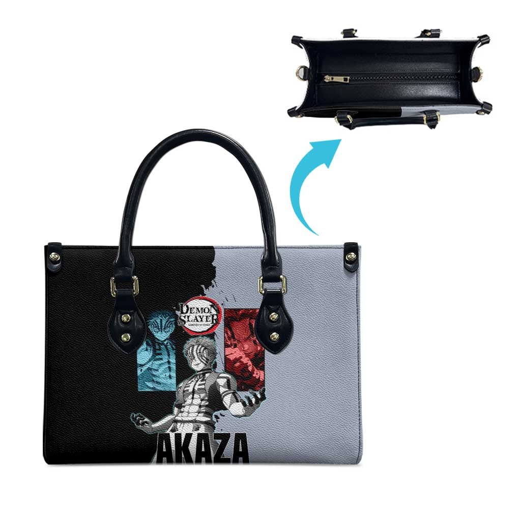 Akaza from Demon Slayer Leather Bag with Split Color Background and Martial Arts Pose Manga Style Design - The Mazicc