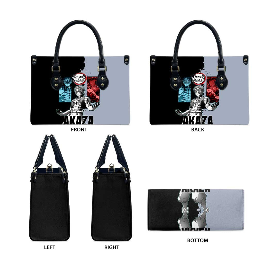 Akaza from Demon Slayer Leather Bag with Split Color Background and Martial Arts Pose Manga Style Design - The Mazicc