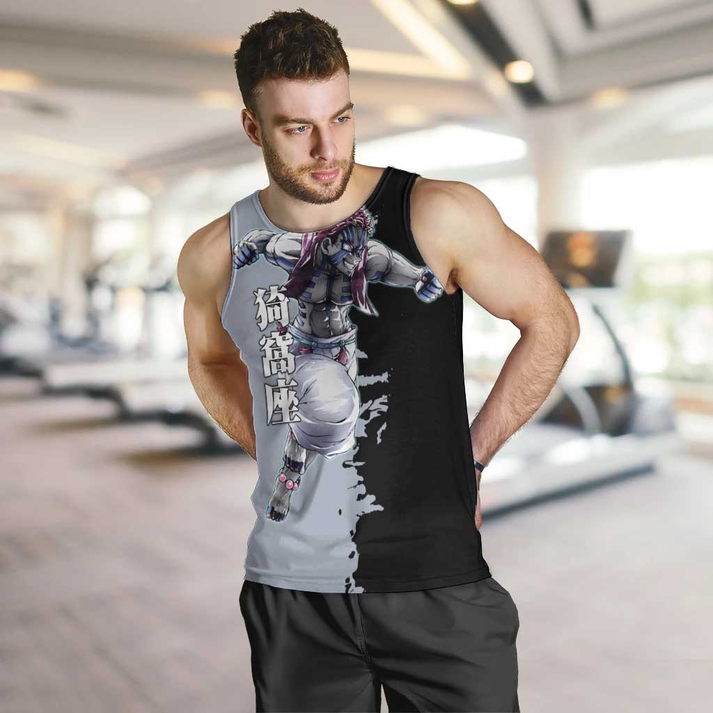 Akaza from Demon Slayer Men Tank Top with Split Color Background and Martial Arts Pose Manga Style Design - The Mazicc