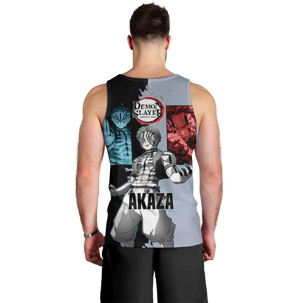 Akaza from Demon Slayer Men Tank Top with Split Color Background and Martial Arts Pose Manga Style Design - The Mazicc