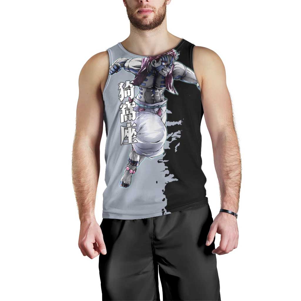 Akaza from Demon Slayer Men Tank Top with Split Color Background and Martial Arts Pose Manga Style Design - The Mazicc