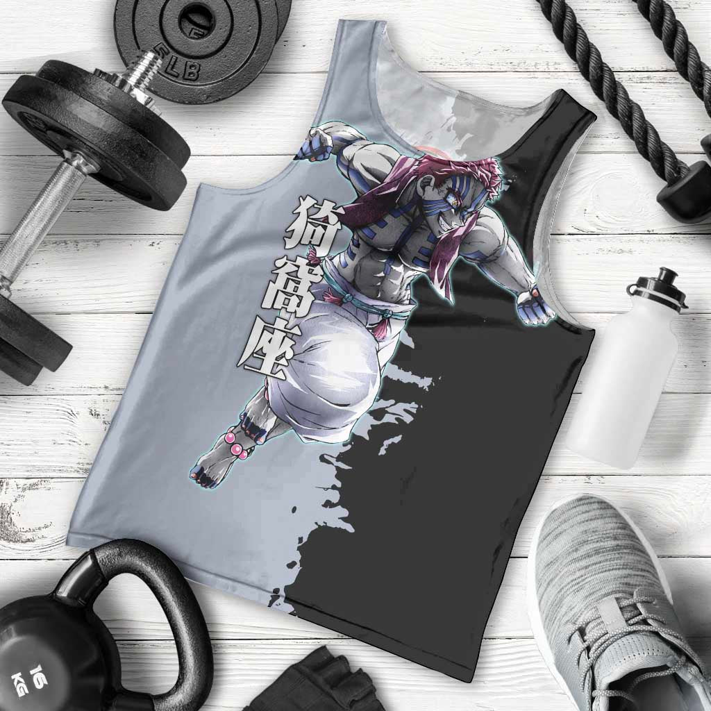 Akaza from Demon Slayer Men Tank Top with Split Color Background and Martial Arts Pose Manga Style Design - The Mazicc