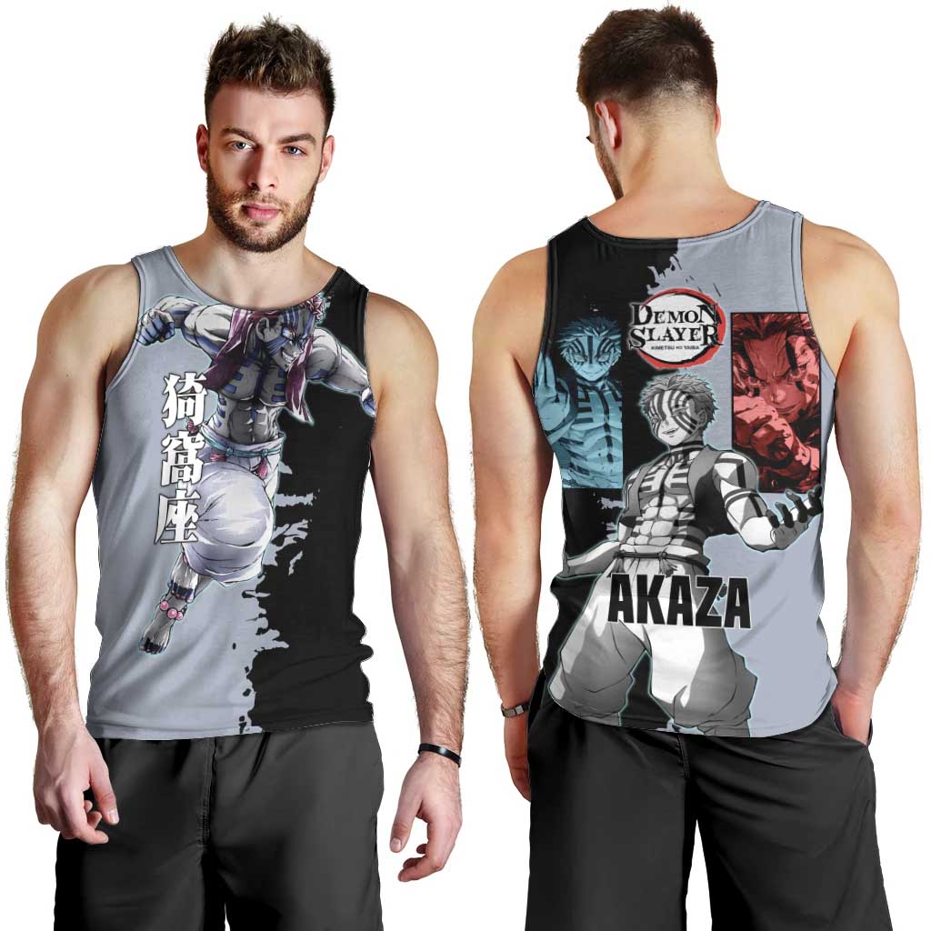 Akaza from Demon Slayer Men Tank Top with Split Color Background and Martial Arts Pose Manga Style Design - The Mazicc