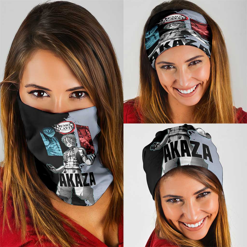 Akaza from Demon Slayer Neck Gaiter with Split Color Background and Martial Arts Pose Manga Style Design - The Mazicc