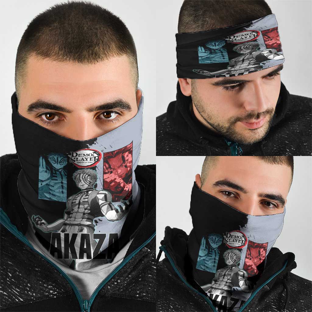 Akaza from Demon Slayer Neck Gaiter with Split Color Background and Martial Arts Pose Manga Style Design - The Mazicc