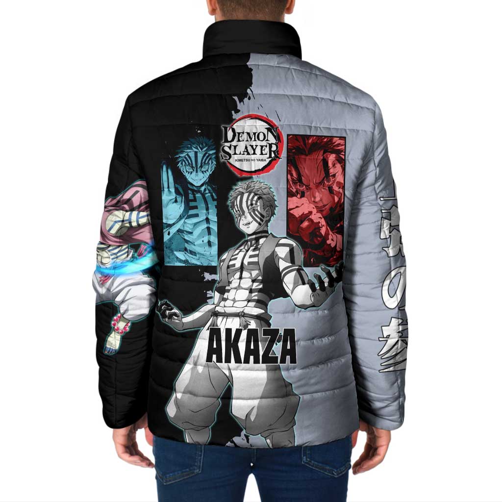Akaza from Demon Slayer Padded Jacket with Split Color Background and Martial Arts Pose Manga Style Design - The Mazicc