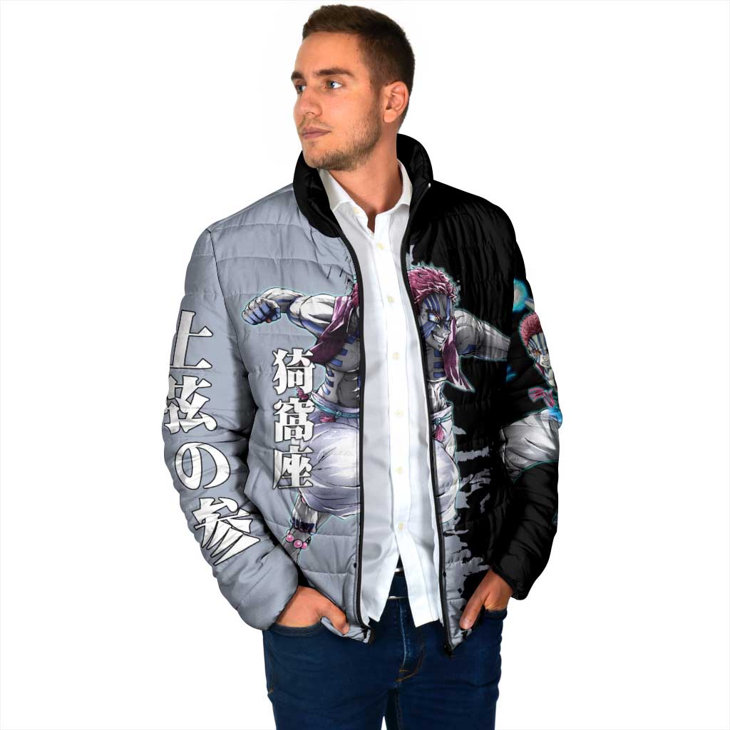 Akaza from Demon Slayer Padded Jacket with Split Color Background and Martial Arts Pose Manga Style Design - The Mazicc